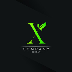 Letter X Green Leaf Logo Design Vector ecology elements for web Spa beauty saloon 