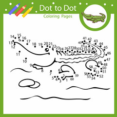 Dot to dot game. Connect drawn of crocodile. Kids riddle activity page and coloring book. Drawing by numbers. Children education worksheet. Vector illustration.