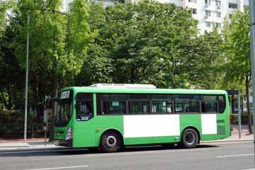 Naklejka na ściany i meble Bus on the road in Seoul, Bus billboards
