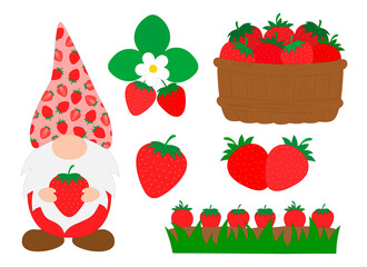 Set Gnomes strawberry vector illustration