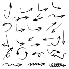 hand drawn arrow icon set isolated on white background. Doodle vector illustration.