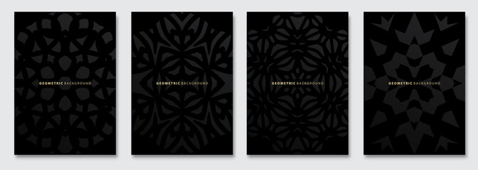 Vector abstract mandala background, dark subtle creative patterns, geometric gradient texture. Deluxe Minimal pattern design. Modern Cover templates set.