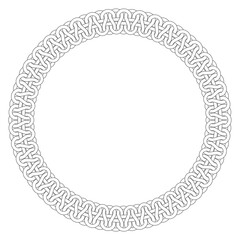 Vector black line template circle composed of intertwined ropes. Isolated on white background.