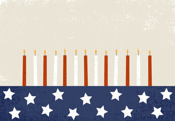 An American flag birthday candle design in a cut paper style with textures
