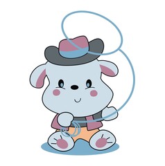 Dog with hat and rope bow