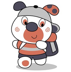 Dog in cap carrying backpack