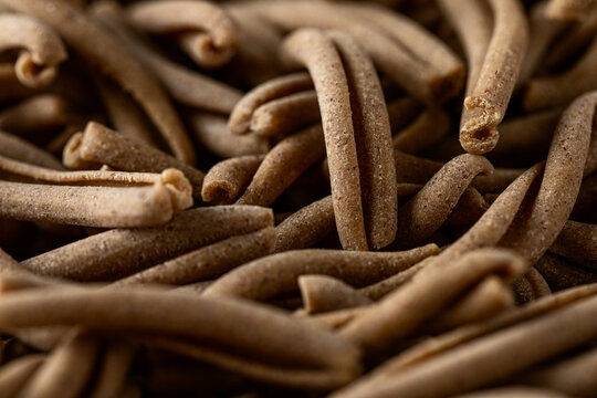 Raw strozzapreti buckwheat pasta