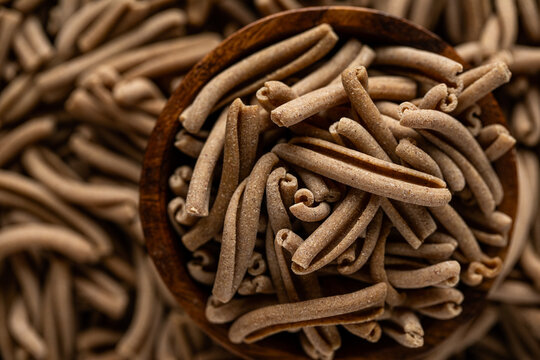 Raw strozzapreti buckwheat pasta