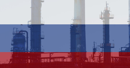 Image of flag of russia over factory