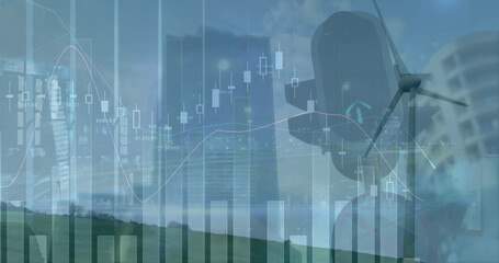 Image of graphs and financial data over traffic light
