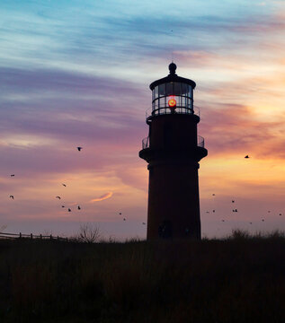 Aquinnah Lighthouse at Sunset with Birds on Martha's Vineyard
