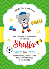 baby shower card with cute bear football player