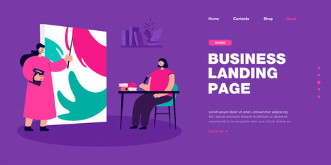 Female teacher giving art lesson to girl student. Outstanding artist sharing experience with young generation flat vector illustration. Education concept for banner, website design or landing web page
