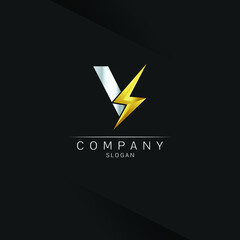 Obraz premium Y Letter Logo Design With Lighting Thunder Bolt Electric Bolt Letter Logo Vector Illustration