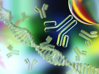 Antibodies, blood plasma globular proteins,  background antibodies, banner,  immunoglobulin, 3d rendering
