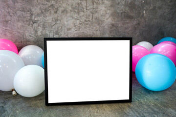 photo frame with balloons on loft wall