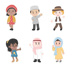 Collection of happy girls and boys portrait character illustration vector, diversity kids of nationalities