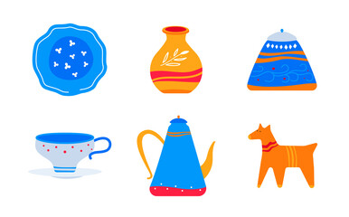 Crockery and kitchen utensils - flat design style icons set