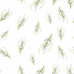 seamless pattern of decorative grass, leaves. summer wallpaper with green elements  in a realistic style. vector pattern for print,  textiles,  paper. art vintage style