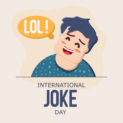 People laugh out loud at jokes vector illustration. International joke day celebration flat poster - obrazy, fototapety, plakaty
