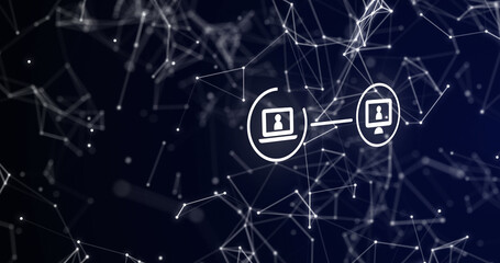 Image of network of connections with icons over black background