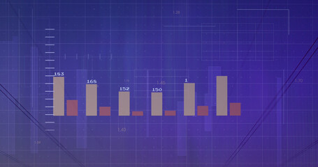 Image of financial data processing over electricity pylons and landscape