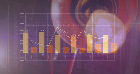 Image of financial data processing over light bulb