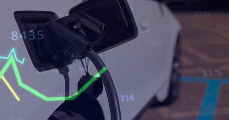 Image of financial data processing over refueling car