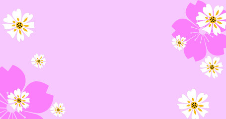 Image of multiple flowers moving over pink background