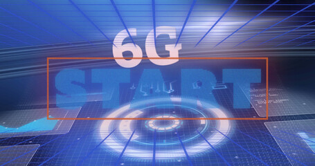 Image of start and 6g in blue digital abstract space
