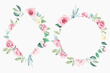 Rose floral frames in watercolor style