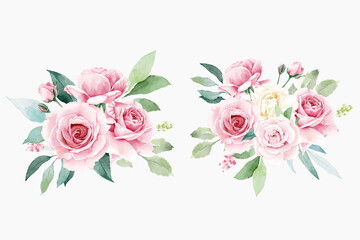 Watercolor rose flower arrangement collection - obrazy, fototapety, plakaty