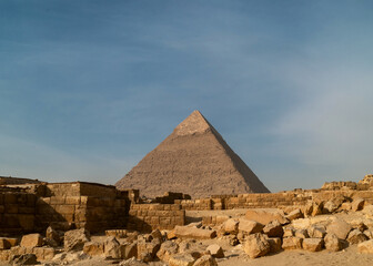Fototapeta na wymiar The great Egyptian pyramids. The ancient ruins with Khafre pyramid.