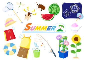 summer　夏のイメージイラスト素材セット　かわいい　ベクター © 富久 石川