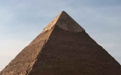 Obraz na płótnie Canvas The great Egyptian pyramids. The top of the of the Khafre pyramid.