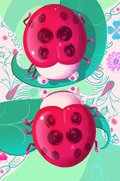 mariquitas sobre una hoja