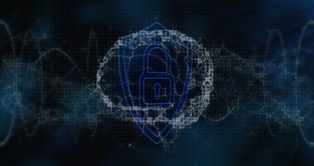 Network of connections forming a human brain against security padlock icon against blue background