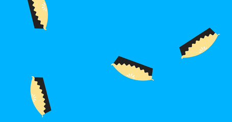 Image of falling cake icons on blue background