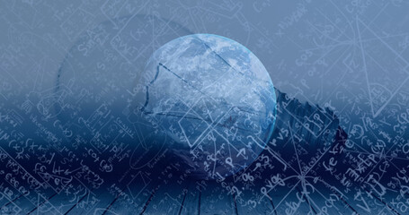 Image of mathematical equations over globe