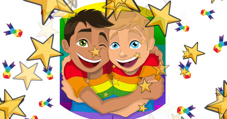 Image of falling stars over two men