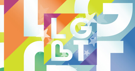 Image of stars and lgbt texts on white background