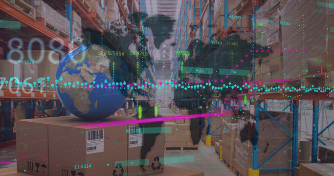 Image of data processing over empty warehouse - Powered by Adobe