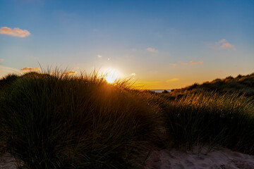 sunset over the sand dunes at Formby beach, England, UK