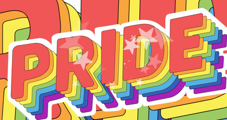 Image of stars floating with rainbow pride texts