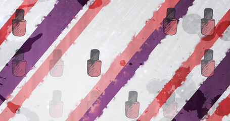Naklejka premium Image of nail polish icons over colourful lines on white background