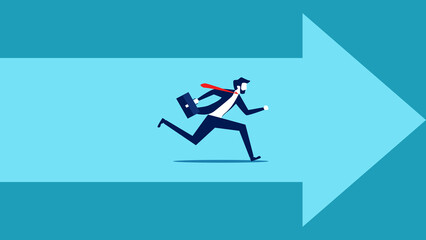 progress. A businessman runs forward following the arrowhead. business concept vector illustration eps