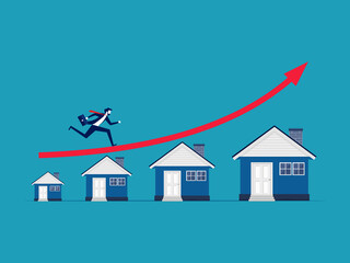 Property growth. Businessman running on the home growth graph. business concept vector