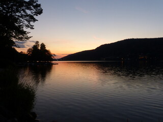 Gerardmer - August 2020 : Visit of the city of Gerardmer - Tour of the beautiful lake in the middle of the Vosges mountains with an August sunset