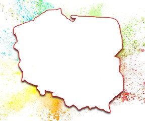 Poland map with red outlines on white background with white ash background. Polish outline map
