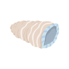 Spiral shell - sea beige and blue pastel flat freehand illustration. Vector isolated on white background.